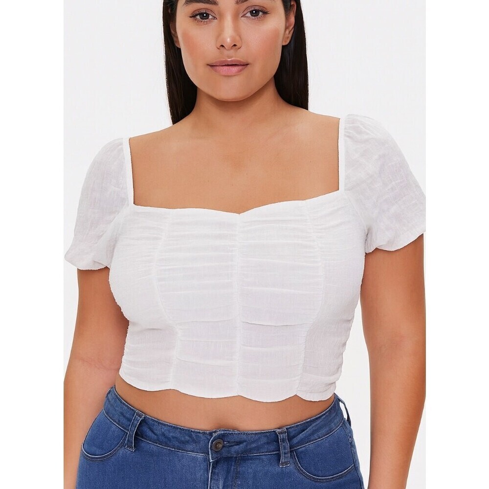 Kirious cream cropped top smocked stretch back SZ sm corset style festival fair